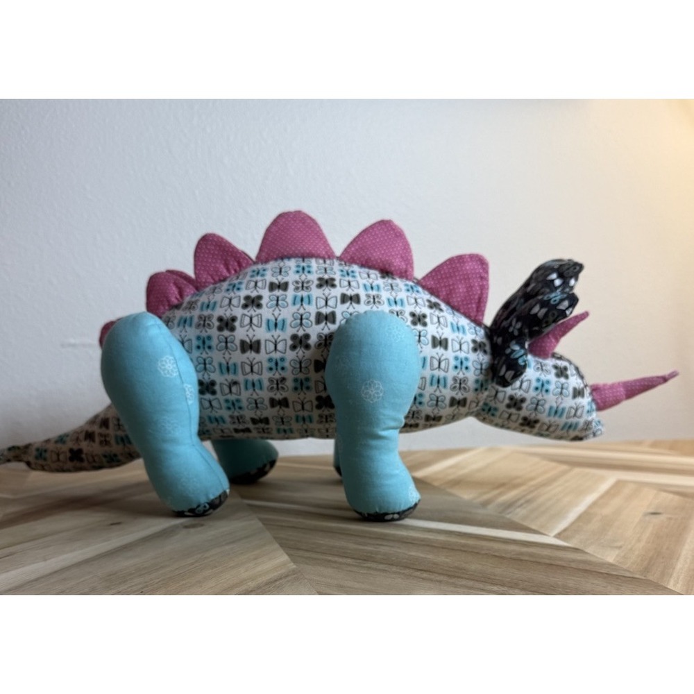 Handmade Quilted 23" Triceratops Dinosaur Snuggle Plush Girl Pink Blue Stuff Toy